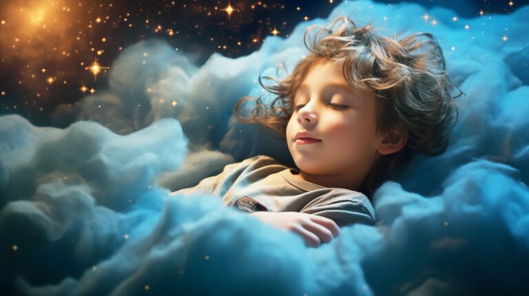 Cute boy sleeping among soft clouds having sweet dreams generative ai